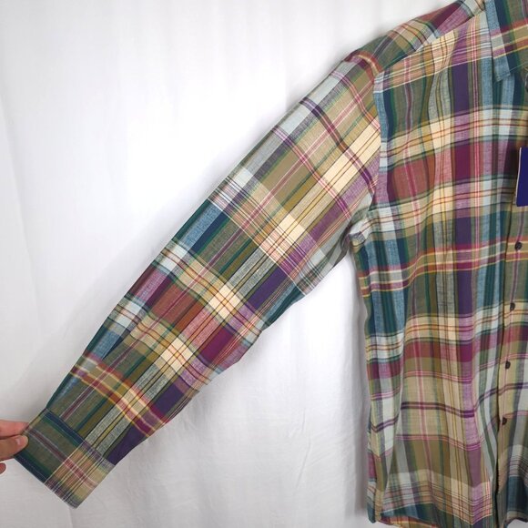 Alan Flusser Button Down Medium Plaid Green NWT - Picture 5 of 9